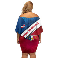 Dominican Republic Flag Off Shoulder Short Dress with Map National Coat of Arms Island Silhouette - Wonder Print Shop