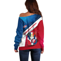 Dominican Republic Flag Off Shoulder Sweater with Map National Coat of Arms Island Silhouette - Wonder Print Shop