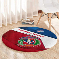 Dominican Republic Flag Round Carpet with Map National Coat of Arms Island Silhouette - Wonder Print Shop