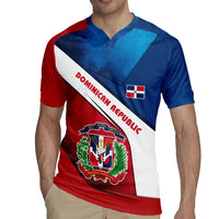 Dominican Republic Flag Rugby Jersey with Map National Coat of Arms Island Silhouette - Wonder Print Shop