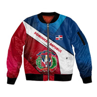 Dominican Republic Flag Sleeve Zip Bomber Jacket with Map National Coat of Arms Island Silhouette - Wonder Print Shop