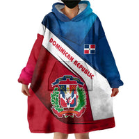 Dominican Republic Flag Wearable Blanket Hoodie with Map National Coat of Arms Island Silhouette - Wonder Print Shop