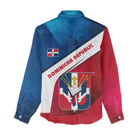 Dominican Republic Flag Women Casual Shirt with Map National Coat of Arms Island Silhouette - Wonder Print Shop