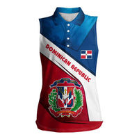 Dominican Republic Flag Women Sleeveless Polo Shirt with Map National Coat of Arms Island Silhouette - Wonder Print Shop