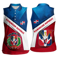 Dominican Republic Flag Women Sleeveless Polo Shirt with Map National Coat of Arms Island Silhouette - Wonder Print Shop