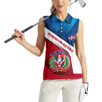 Dominican Republic Flag Women Sleeveless Polo Shirt with Map National Coat of Arms Island Silhouette - Wonder Print Shop