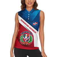 Dominican Republic Flag Women Sleeveless Polo Shirt with Map National Coat of Arms Island Silhouette - Wonder Print Shop