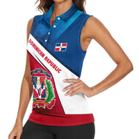 Dominican Republic Flag Women Sleeveless Polo Shirt with Map National Coat of Arms Island Silhouette - Wonder Print Shop