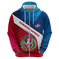 Dominican Republic Flag Zip Hoodie with Map National Coat of Arms Island Silhouette - Wonder Print Shop