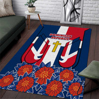 Dominican Republic Flag Area Rug with Cross and Floral Design Red Blue Pattern - Wonder Print Shop