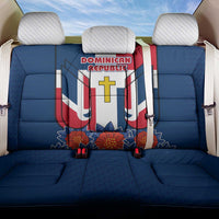 Dominican Republic Flag Back Car Seat Cover with Cross and Floral Design Red Blue Pattern - Wonder Print Shop