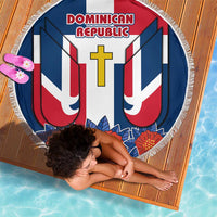 Dominican Republic Flag Beach Blanket with Cross and Floral Design Red Blue Pattern - Wonder Print Shop