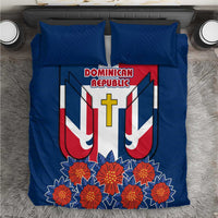 Dominican Republic Flag Bedding Set with Cross and Floral Design Red Blue Pattern - Wonder Print Shop