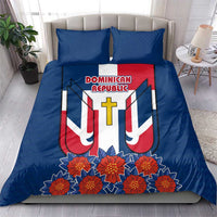 Dominican Republic Flag Bedding Set with Cross and Floral Design Red Blue Pattern - Wonder Print Shop