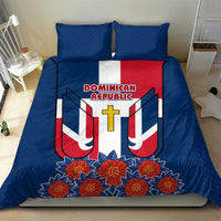 Dominican Republic Flag Bedding Set with Cross and Floral Design Red Blue Pattern - Wonder Print Shop