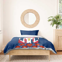 Dominican Republic Flag Bedding Set with Cross and Floral Design Red Blue Pattern - Wonder Print Shop