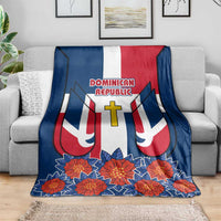 Dominican Republic Flag Blanket with Cross and Floral Design Red Blue Pattern - Wonder Print Shop