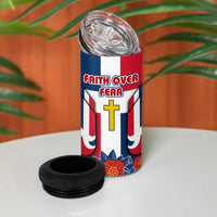Dominican Republic Flag 4 in 1 Can Cooler Tumbler with Cross and Floral Design Red Blue Pattern - Wonder Print Shop