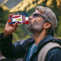 Dominican Republic Flag 4 in 1 Can Cooler Tumbler with Cross and Floral Design Red Blue Pattern - Wonder Print Shop