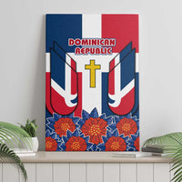 Dominican Republic Flag Canvas Wall Art with Cross and Floral Design Red Blue Pattern - Wonder Print Shop