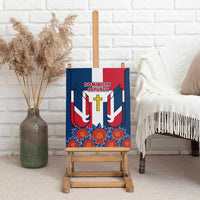 Dominican Republic Flag Canvas Wall Art with Cross and Floral Design Red Blue Pattern - Wonder Print Shop