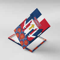 Dominican Republic Flag Canvas Wall Art with Cross and Floral Design Red Blue Pattern - Wonder Print Shop