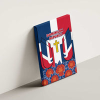 Dominican Republic Flag Canvas Wall Art with Cross and Floral Design Red Blue Pattern - Wonder Print Shop