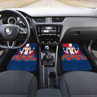 Dominican Republic Flag Car Mats with Cross and Floral Design Red Blue Pattern - Wonder Print Shop