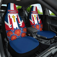 Dominican Republic Flag Car Seat Cover with Cross and Floral Design Red Blue Pattern - Wonder Print Shop