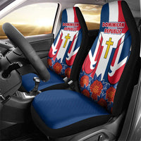 Dominican Republic Flag Car Seat Cover with Cross and Floral Design Red Blue Pattern - Wonder Print Shop