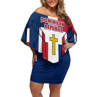 Dominican Republic Flag Family Matching Off Shoulder Short Dress and Hawaiian Shirt with Cross and Floral Design Red Blue Pattern - Wonder Print Shop