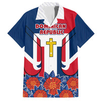 Dominican Republic Flag Family Matching Tank Maxi Dress and Hawaiian Shirt with Cross and Floral Design Red Blue Pattern - Wonder Print Shop