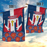 Dominican Republic Flag Garden Flag with Cross and Floral Design Red Blue Pattern - Wonder Print Shop