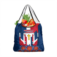 Dominican Republic Flag Grocery Bag with Cross and Floral Design Red Blue Pattern - Wonder Print Shop