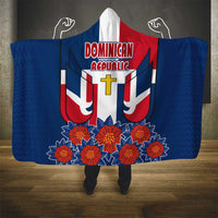 Dominican Republic Flag Hooded Blanket with Cross and Floral Design Red Blue Pattern - Wonder Print Shop