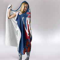 Dominican Republic Flag Hooded Blanket with Cross and Floral Design Red Blue Pattern - Wonder Print Shop