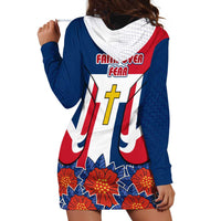 Dominican Republic Flag Hoodie Dress with Cross and Floral Design Red Blue Pattern - Wonder Print Shop