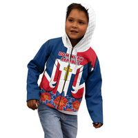 Dominican Republic Flag Kid Hoodie with Cross and Floral Design Red Blue Pattern - Wonder Print Shop