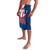 Dominican Republic Flag Lavalava with Cross and Floral Design Red Blue Pattern - Wonder Print Shop