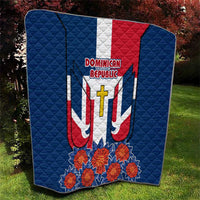 Dominican Republic Flag Quilt with Cross and Floral Design Red Blue Pattern - Wonder Print Shop