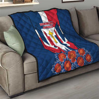 Dominican Republic Flag Quilt with Cross and Floral Design Red Blue Pattern - Wonder Print Shop