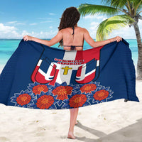 Dominican Republic Flag Sarong with Cross and Floral Design Red Blue Pattern - Wonder Print Shop