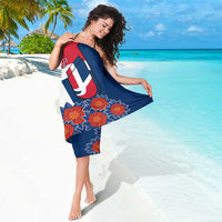 Dominican Republic Flag Sarong with Cross and Floral Design Red Blue Pattern - Wonder Print Shop