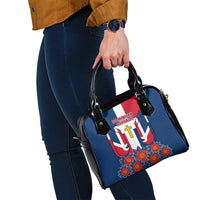 Dominican Republic Flag Shoulder Handbag with Cross and Floral Design Red Blue Pattern - Wonder Print Shop