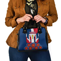 Dominican Republic Flag Shoulder Handbag with Cross and Floral Design Red Blue Pattern - Wonder Print Shop