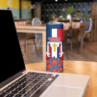 Dominican Republic Flag Skinny Tumbler with Cross and Floral Design Red Blue Pattern - Wonder Print Shop