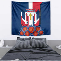 Dominican Republic Flag Tapestry with Cross and Floral Design Red Blue Pattern - Wonder Print Shop