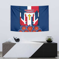 Dominican Republic Flag Tapestry with Cross and Floral Design Red Blue Pattern - Wonder Print Shop