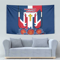 Dominican Republic Flag Tapestry with Cross and Floral Design Red Blue Pattern - Wonder Print Shop