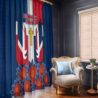 Dominican Republic Flag Window Curtain with Cross and Floral Design Red Blue Pattern - Wonder Print Shop